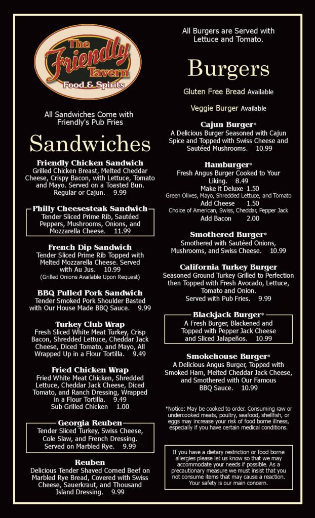 Friendly Bar Decatur Il Menu Menu - The Friendly Tavern